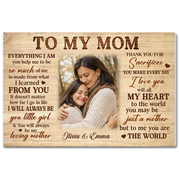 Personalized To My Mom Everything I Am Canvas Wall Art Custom Photo Daughter And Memory Picture Mother’s Day Gift