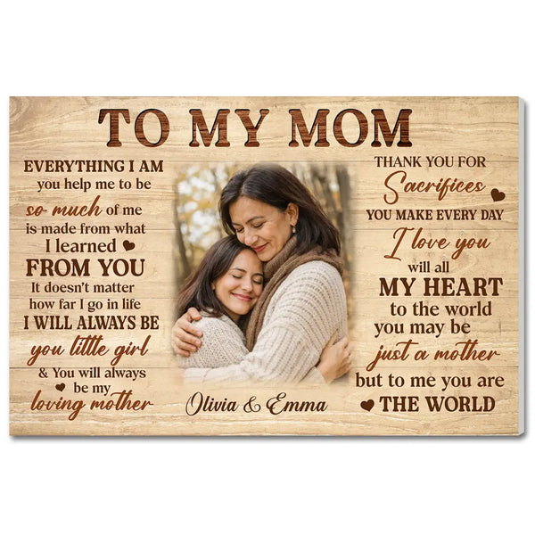 Personalized To My Mom Everything I Am Canvas Wall Art Custom Photo Daughter And Memory Picture Mothers Day Gift