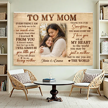 Personalized To My Mom Everything I Am Canvas Wall Art Custom Photo Daughter And Memory Picture Mother’s Day Gift