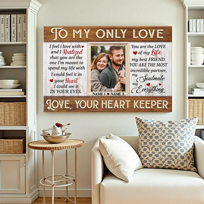 Personalized To My Only Love Canvas - Custom Couple Wall Art Anniversary Gift - 12x9