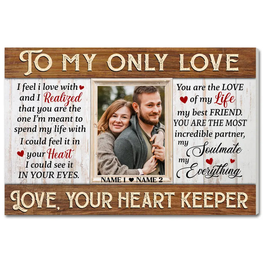 Personalized To My Only Love Canvas - Custom Couple Wall Art Anniversary Gift - 12x9