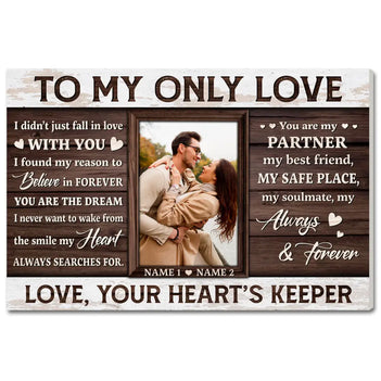 Personalized To My Only Love Canvas - Custom Couple Wall Art Romantic Anniversary Gift - 12x9
