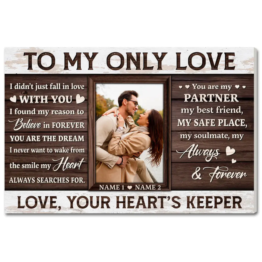 Personalized To My Only Love Canvas - Custom Couple Wall Art Romantic Anniversary Gift - 12x9