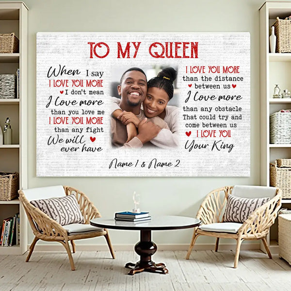 Personalized To My Queen Canvas Wall Art Custom Photo Couple Anniversary Gift Meaningful For Husband And Wife