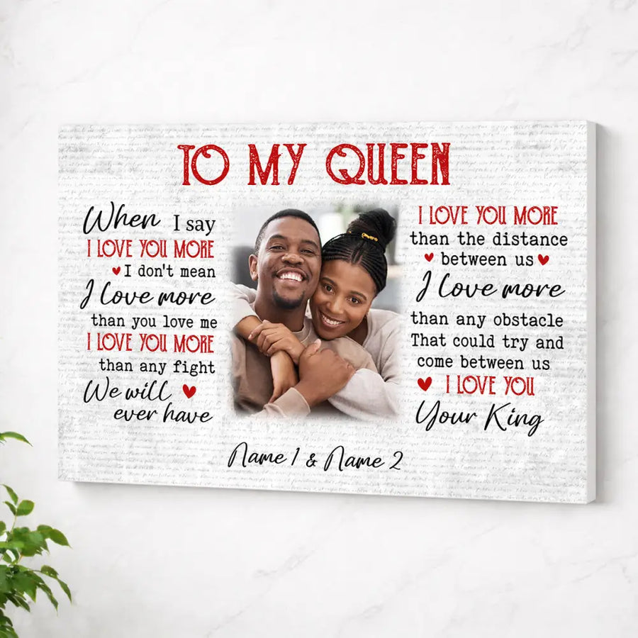 Personalized To My Queen Canvas Wall Art Custom Photo Couple Anniversary Gift Meaningful For Husband And Wife
