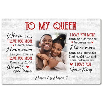 Personalized To My Queen Canvas Wall Art Custom Photo Couple Anniversary Gift Meaningful For Husband And Wife