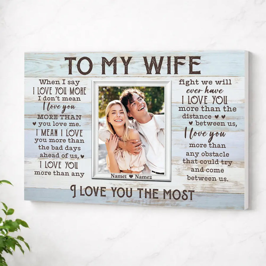 Personalized To My Wife Canvas Wall Art For Couple Custom Photo Anniversary Husband And Wife. - No Frame / 12x9