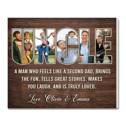 Personalized Uncle Canvas Custom Photo Wall Art Father’s Day Gift For Who Loves Like A Second Father