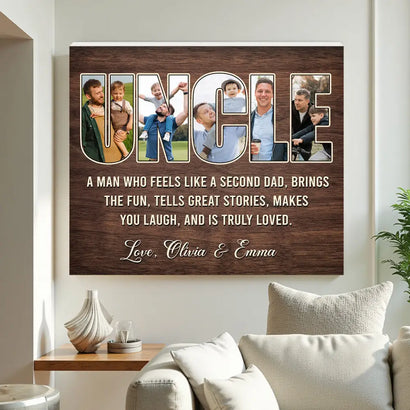 Personalized Uncle Canvas Custom Photo Wall Art Father’s Day Gift For Who Loves Like A Second Father