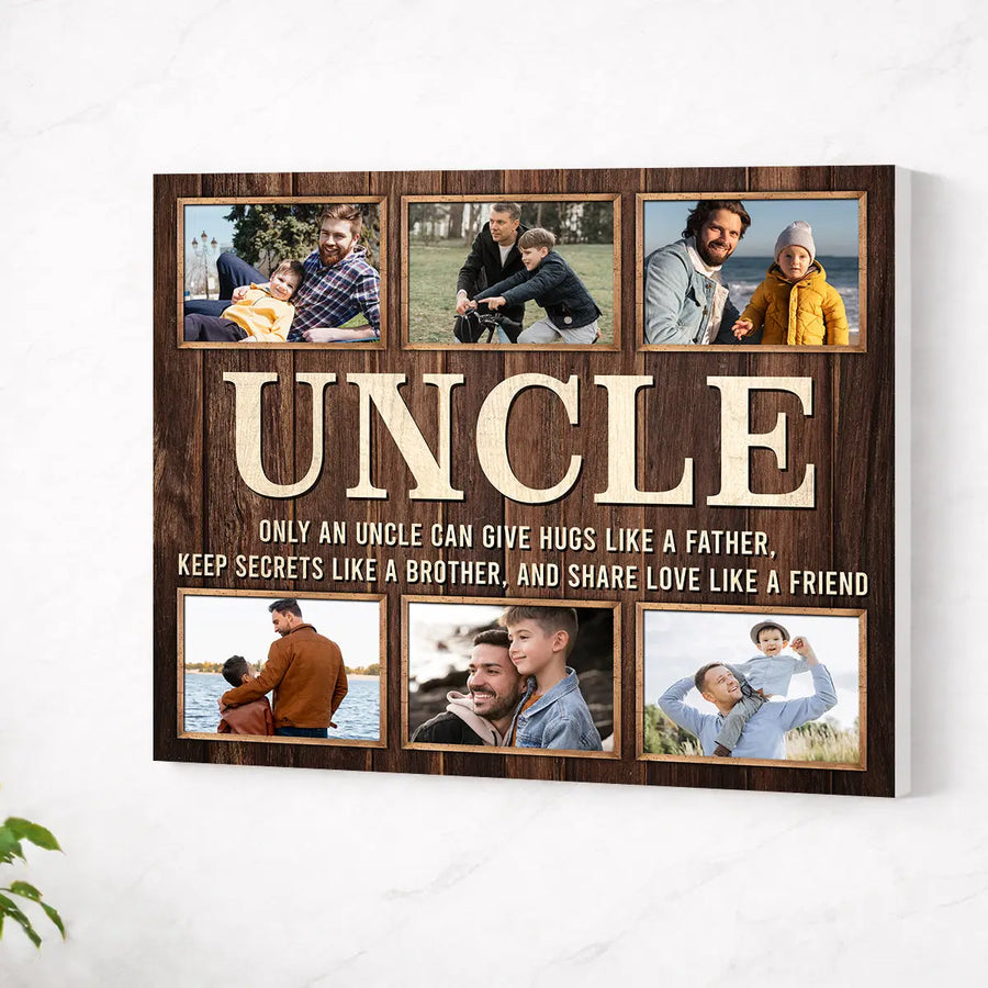 Personalized Uncle Canvas Prints - Gift for - Custom Photo Collage Keepsake - No Frame / 14x11