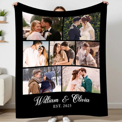 Personalized Couple Blanket With Photo Collage Wedding Anniversary And Valentine’s Day Gift Custom Design For Husband