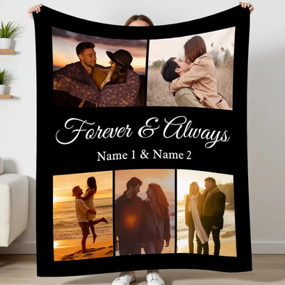 Personalized Forever And Always Couple Blanket Custom Photo Gift For Boyfriend Girlfriend On Valentine’s Day