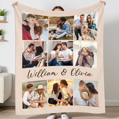 Personalized Couple Photo Collage Blanket Custom Gift For Boyfriend Girlfriend On Valentine’s Day And Anniversary