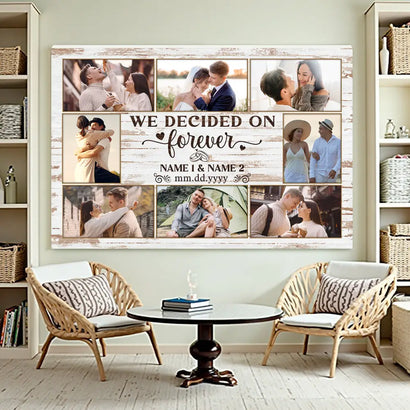 Personalized We Decided on Forever Canvas - Custom Wedding or Engagement Wall Art Couple Gift