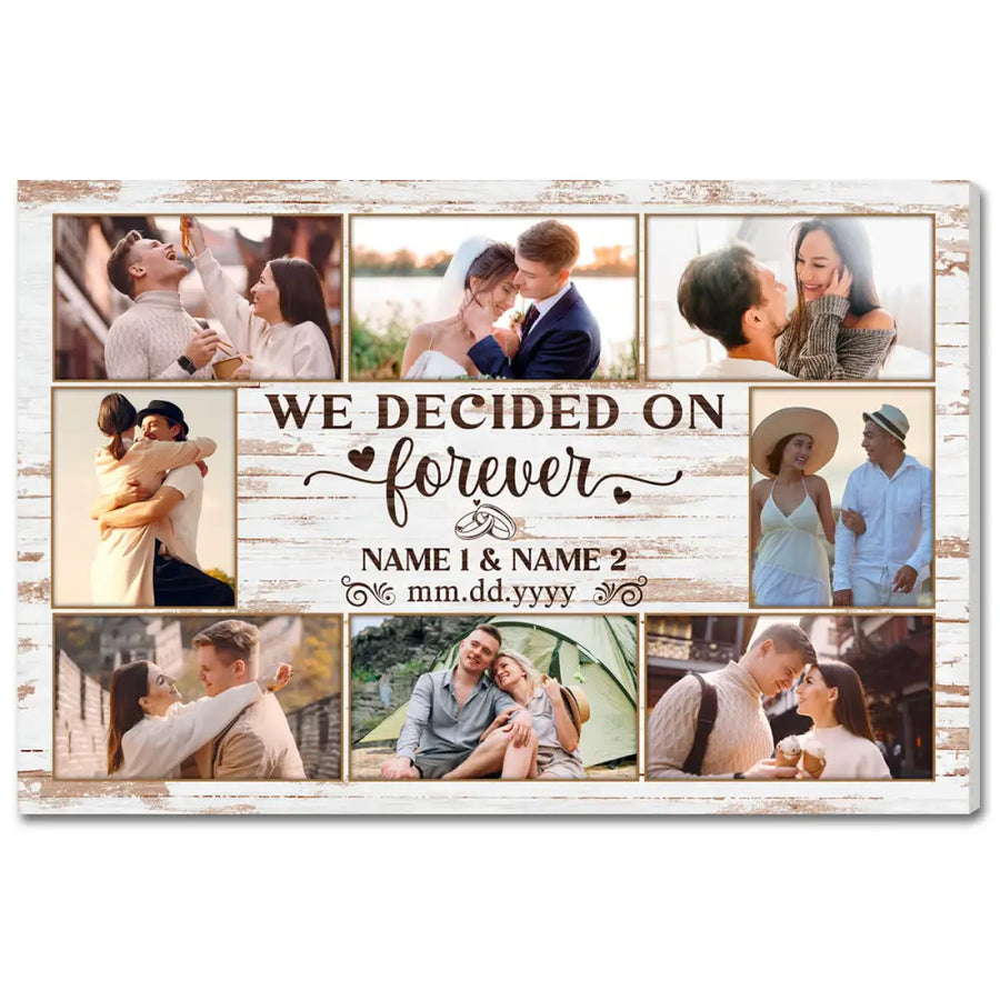 Personalized We Decided on Forever Canvas - Custom Wedding or Engagement Wall Art Couple Gift - 12x9