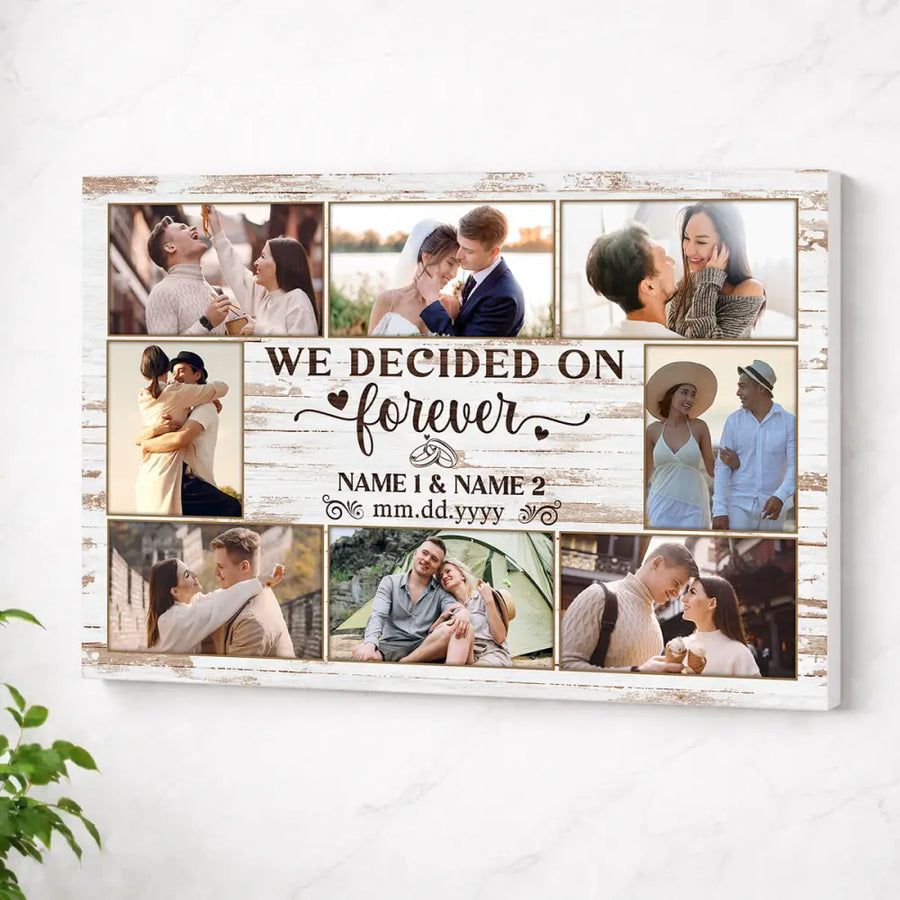Personalized We Decided on Forever Canvas - Custom Wedding or Engagement Wall Art Couple Gift - No Frame / 12x9