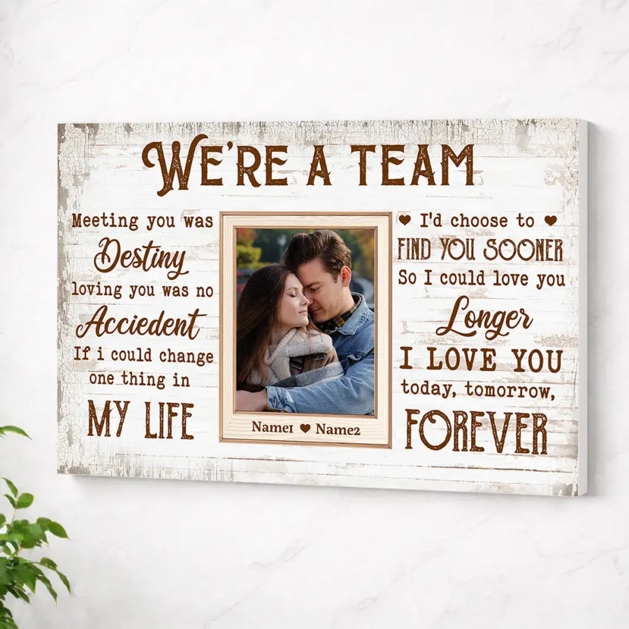 Personalized We’re A Team Canvas Wall Art Custom Photo Anniversary Gift For Husband And Wife Romantic Home Decor