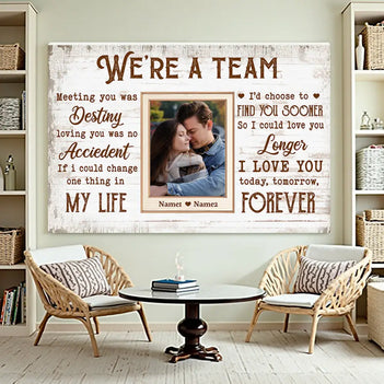 Personalized We’re A Team Canvas Wall Art Custom Photo Anniversary Gift For Husband And Wife Romantic Home Decor Couples
