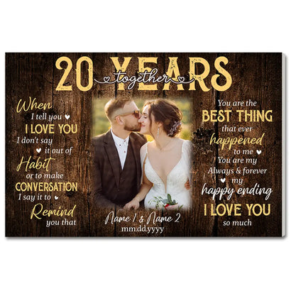 Personalized Years Together Canvas Wall Art Custom Photo Love Story Anniversary Gift For Husband And Wife