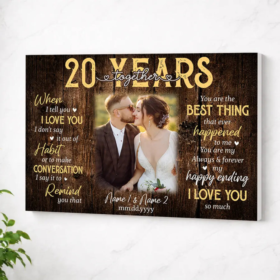 Personalized Years Together Canvas Wall Art Custom Photo Love Story Anniversary Gift For Husband And Wife - No Frame