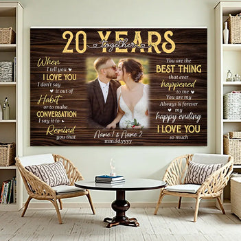 Personalized Years Together Canvas Wall Art Custom Photo Love Story Anniversary Gift For Husband And Wife
