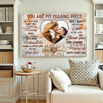 Personalized You Are The Missing Piece Couple Canvas Wall Art Custom Photo Anniversary Gift For Husband And Wife