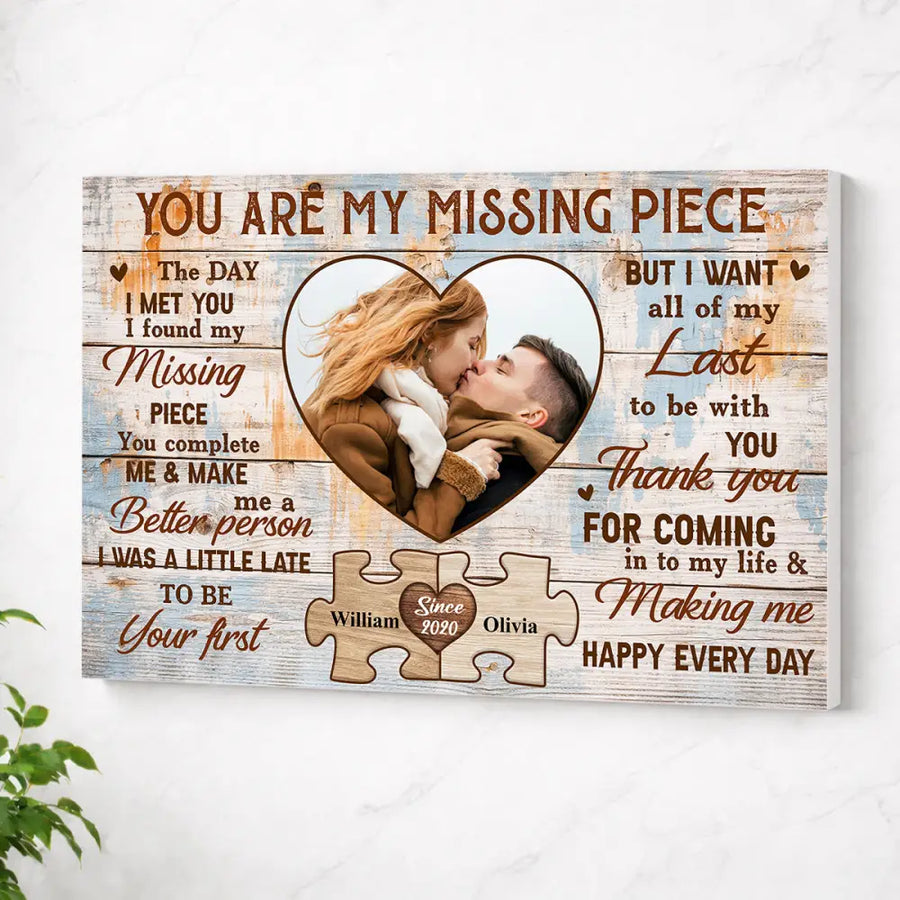 Personalized You Are The Missing Piece Couple Canvas Wall Art Custom Photo Anniversary Gift For Husband And Wife