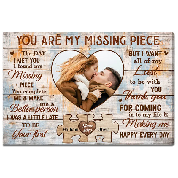 Personalized You Are The Missing Piece Couple Canvas Wall Art Custom Photo Anniversary Gift For Husband And Wife Couples