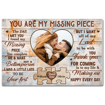 Personalized You Are The Missing Piece Couple Canvas Wall Art Custom Photo Anniversary Gift For Husband And Wife Couples