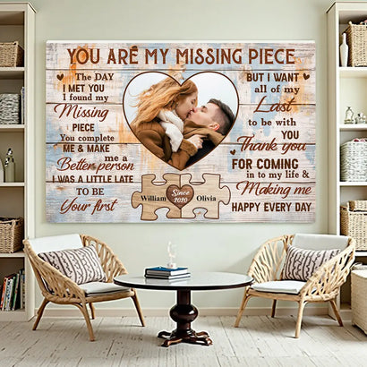 Personalized You Are The Missing Piece Couple Canvas Wall Art Custom Photo Anniversary Gift For Husband And Wife Couples